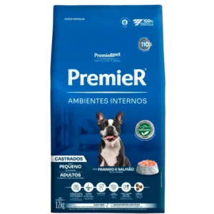 Ração Premier Ambientes Internos para Cães Adultos Castrados Sabor Frango e Salmão - 2,5 Kg